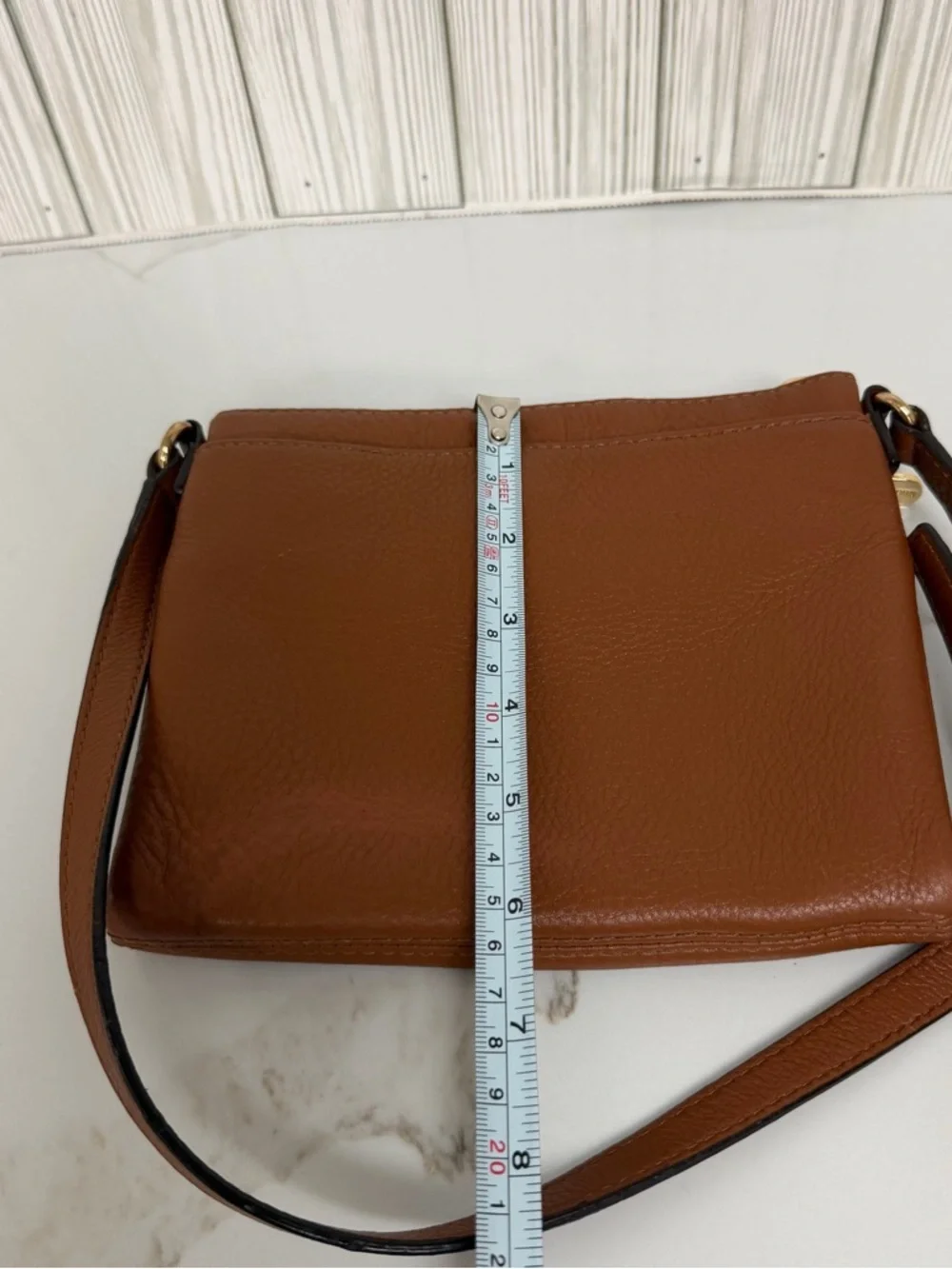 Michael Kors Tan Pebbled Leather Crossbody with Gold MK Emblem